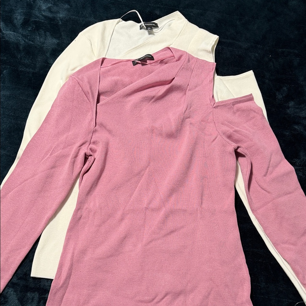 INC Concepts Ribbed Cold-Shoulder Long Sleeve Top - Pink & Cream Duo new with ta